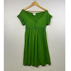 M S P P Women's Green V Neck Gathered Waist Short Sleeve Dress Size M